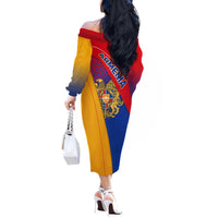 Armenia Flag Colors Off The Shoulder Long Sleeve Dress with National Emblem and Map Design - Wonder Print Shop