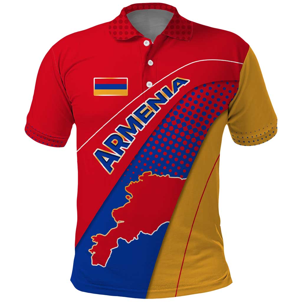 Armenia Flag Colors Polo Shirt with National Emblem and Map Design - Wonder Print Shop