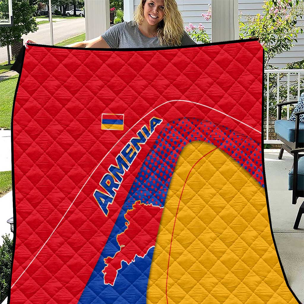 Armenia Flag Colors Quilt with National Emblem and Map Design - Wonder Print Shop