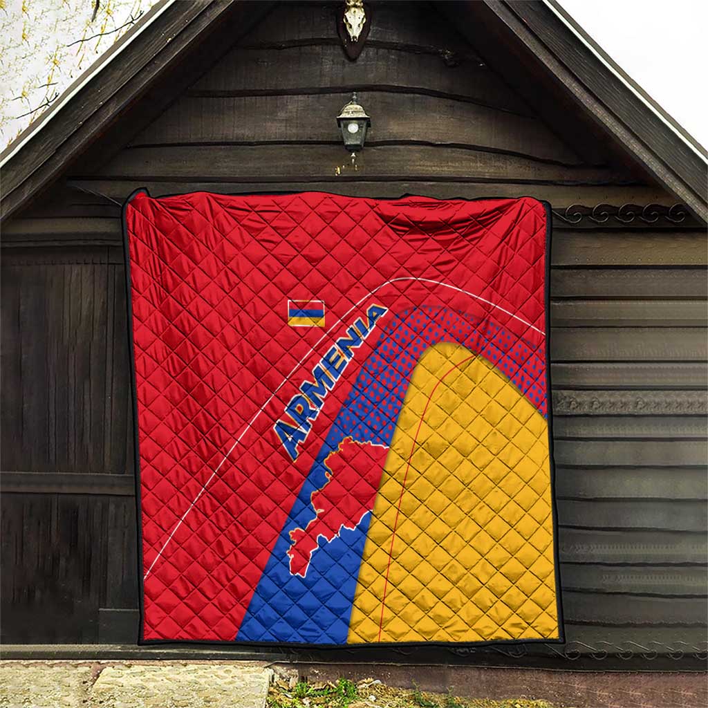 Armenia Flag Colors Quilt with National Emblem and Map Design - Wonder Print Shop