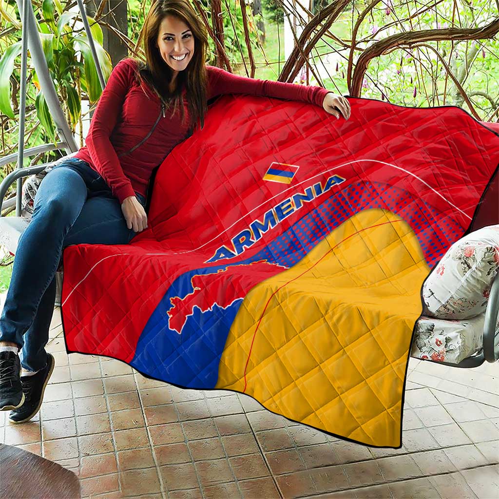 Armenia Flag Colors Quilt with National Emblem and Map Design - Wonder Print Shop