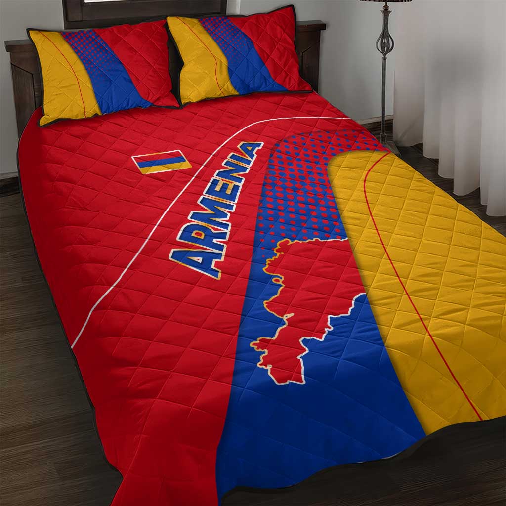 Armenia Flag Colors Quilt Bed Set with National Emblem and Map Design - Wonder Print Shop