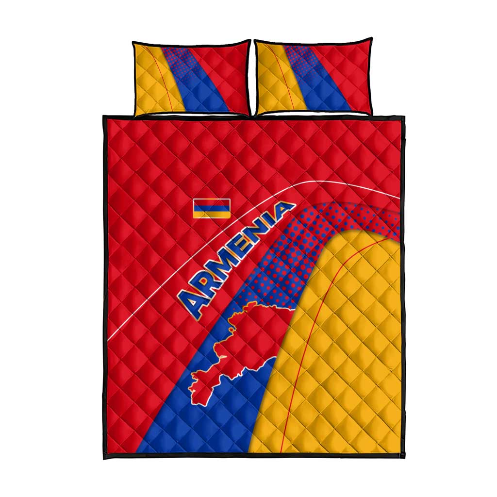 Armenia Flag Colors Quilt Bed Set with National Emblem and Map Design - Wonder Print Shop