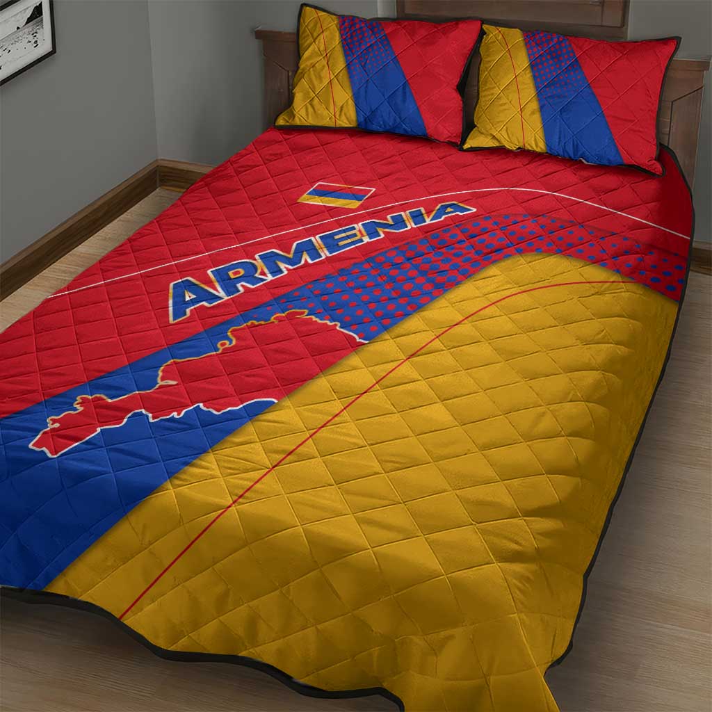 Armenia Flag Colors Quilt Bed Set with National Emblem and Map Design - Wonder Print Shop