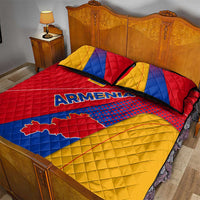 Armenia Flag Colors Quilt Bed Set with National Emblem and Map Design - Wonder Print Shop