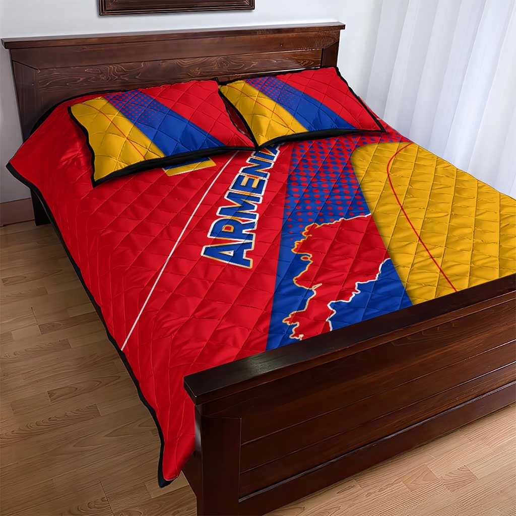 Armenia Flag Colors Quilt Bed Set with National Emblem and Map Design - Wonder Print Shop