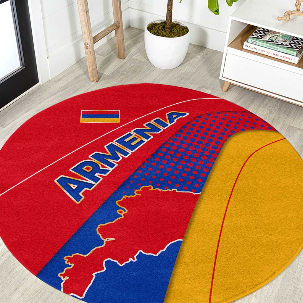 Armenia Flag Colors Round Carpet with National Emblem and Map Design - Wonder Print Shop