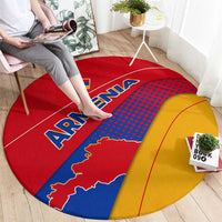 Armenia Flag Colors Round Carpet with National Emblem and Map Design - Wonder Print Shop