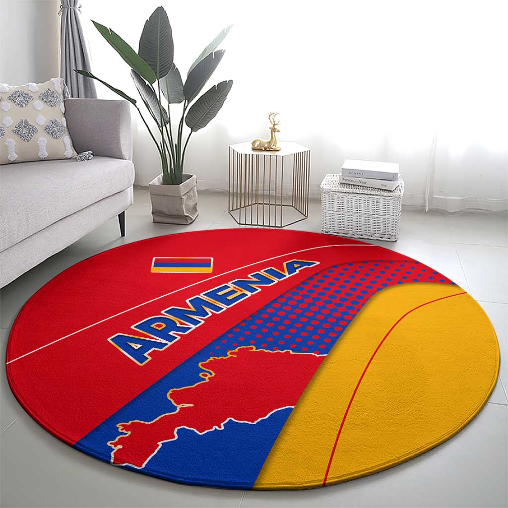 Armenia Flag Colors Round Carpet with National Emblem and Map Design - Wonder Print Shop