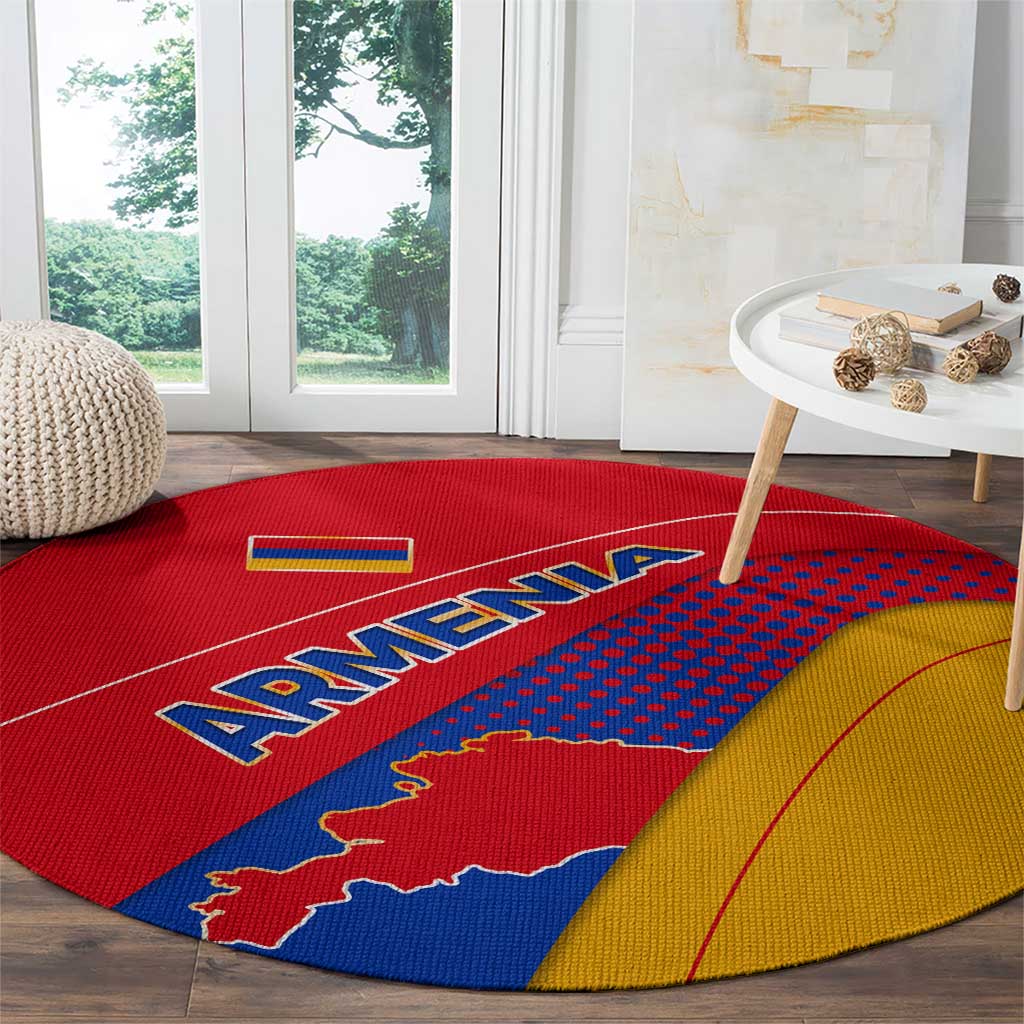 Armenia Flag Colors Round Carpet with National Emblem and Map Design - Wonder Print Shop
