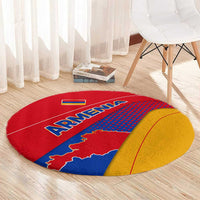 Armenia Flag Colors Round Carpet with National Emblem and Map Design - Wonder Print Shop