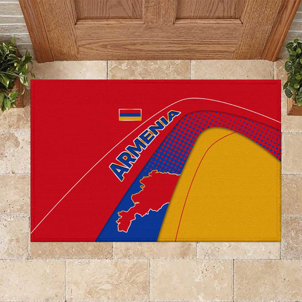 Armenia Flag Colors Rubber Doormat with National Emblem and Map Design - Wonder Print Shop