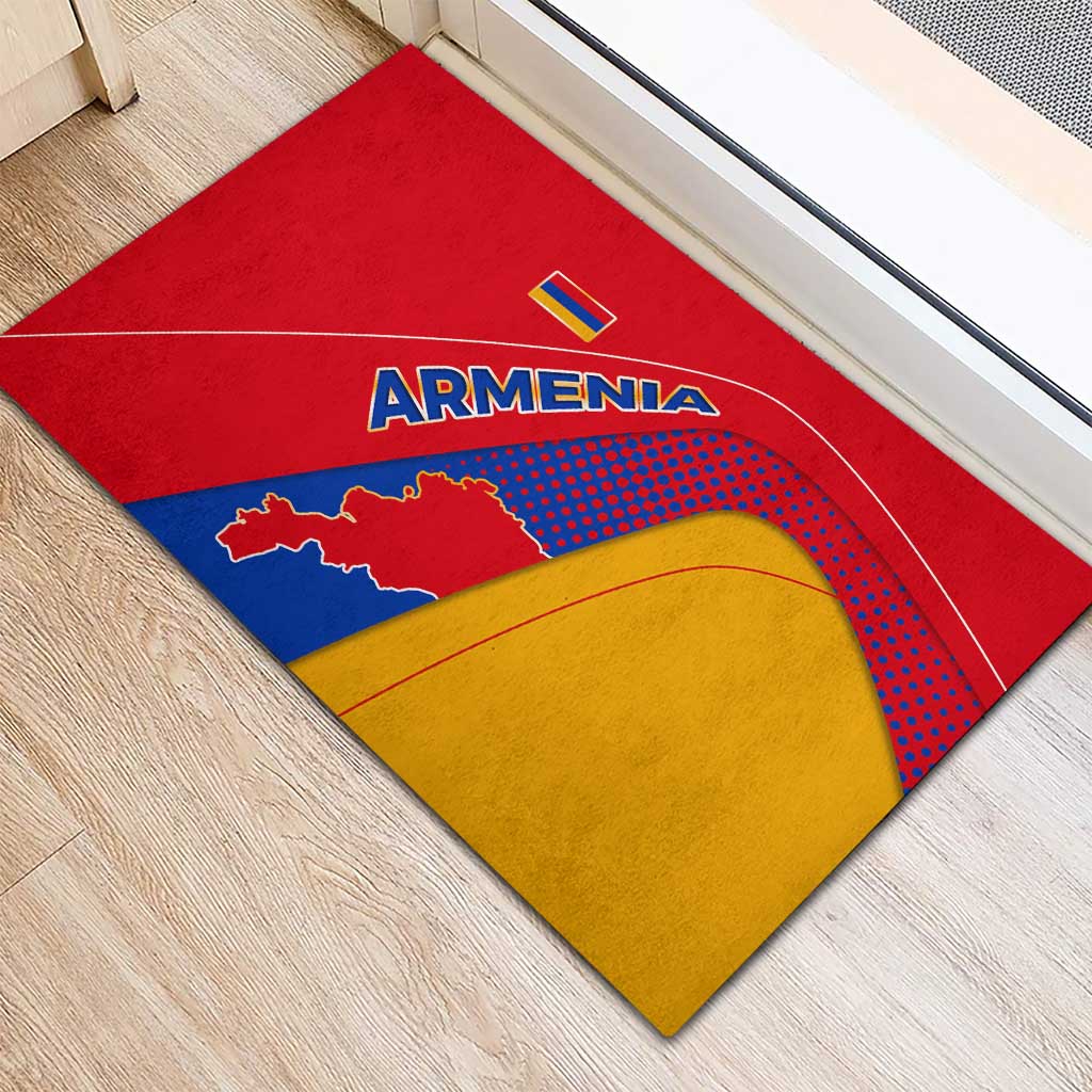 Armenia Flag Colors Rubber Doormat with National Emblem and Map Design - Wonder Print Shop