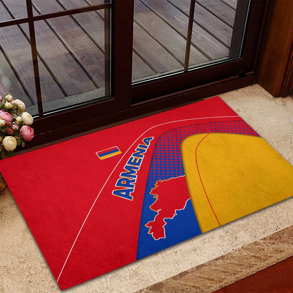 Armenia Flag Colors Rubber Doormat with National Emblem and Map Design - Wonder Print Shop
