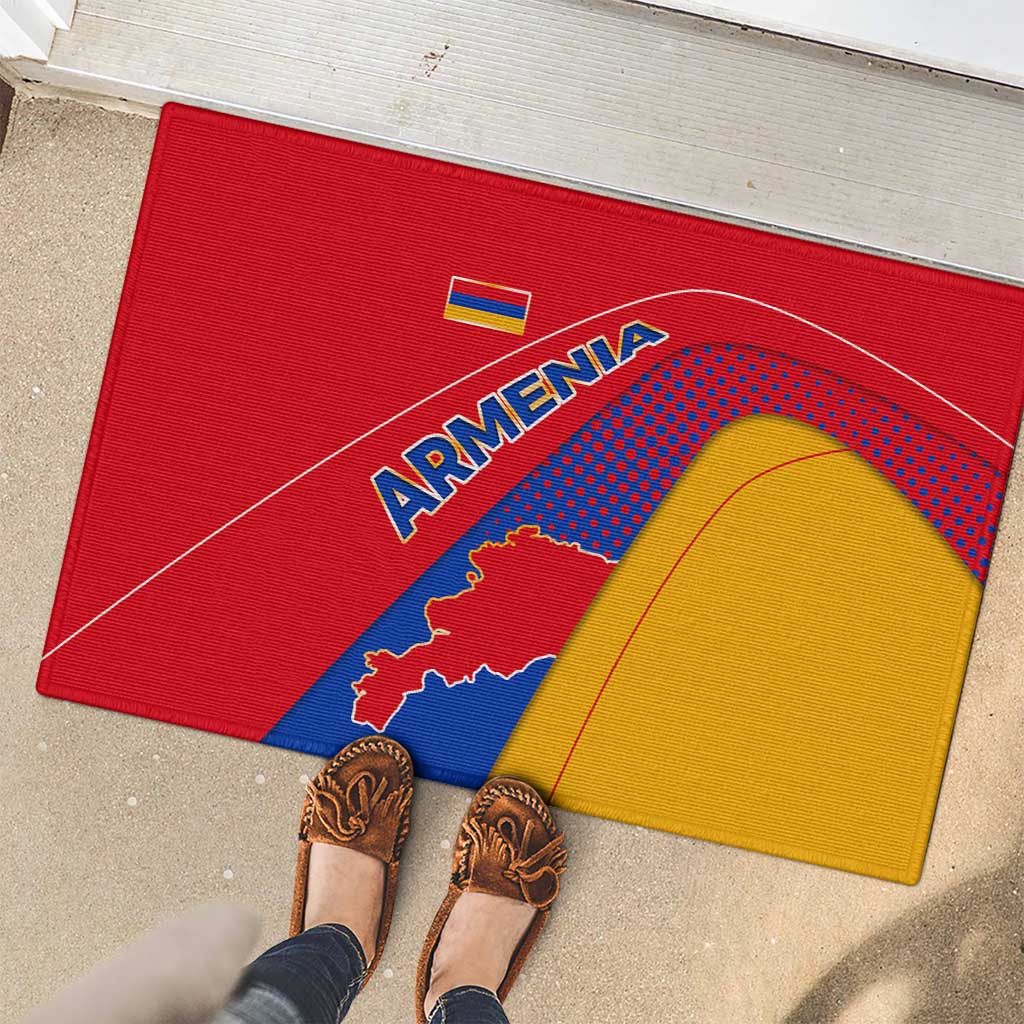 Armenia Flag Colors Rubber Doormat with National Emblem and Map Design - Wonder Print Shop