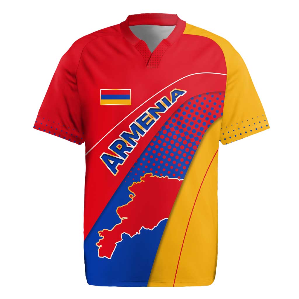 Armenia Flag Colors Rugby Jersey with National Emblem and Map Design - Wonder Print Shop