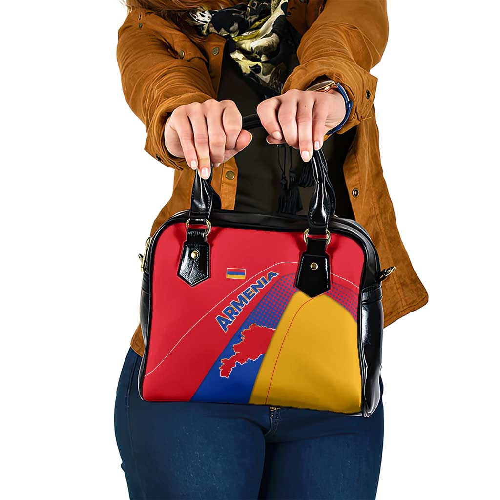 Armenia Flag Colors Shoulder Handbag with National Emblem and Map Design - Wonder Print Shop