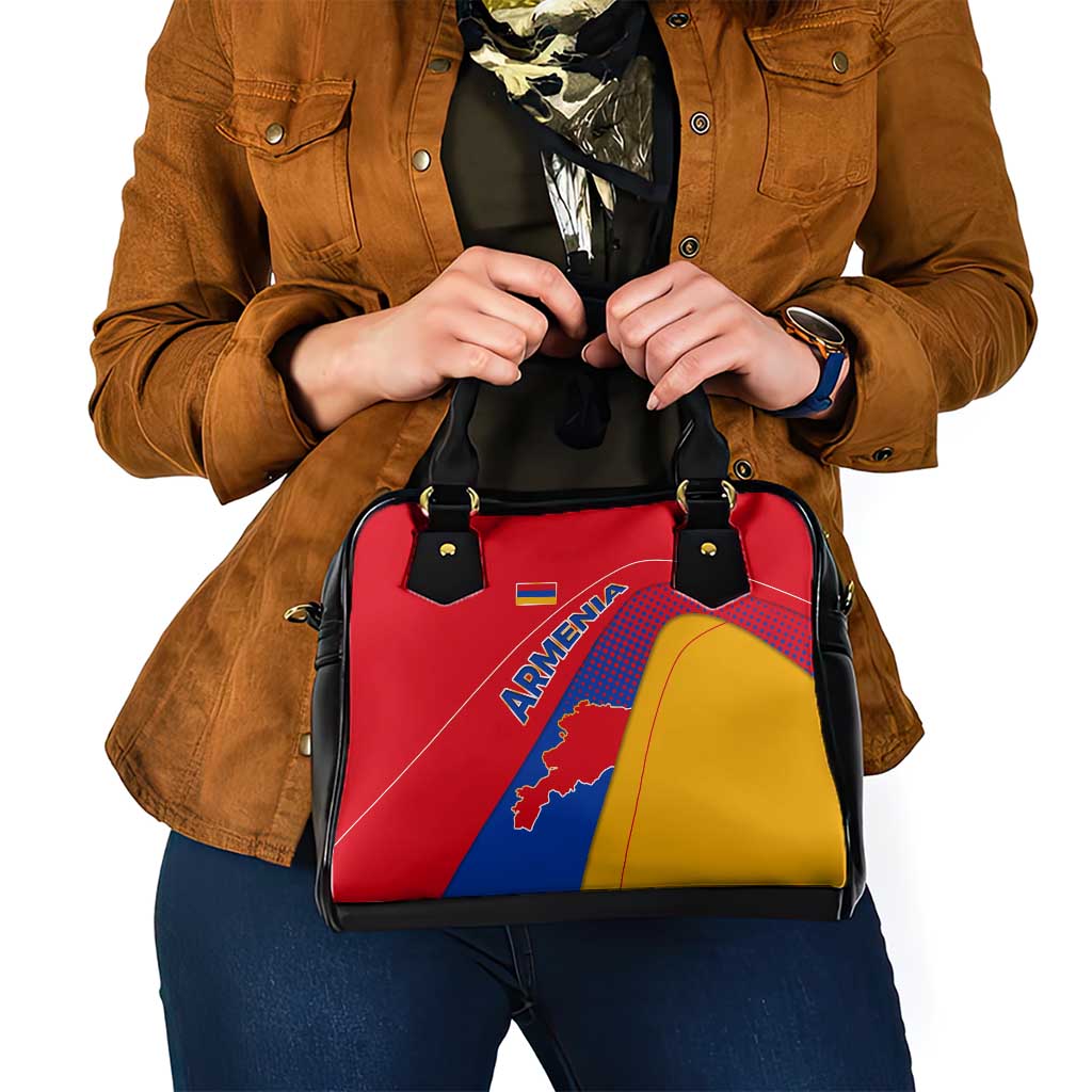 Armenia Flag Colors Shoulder Handbag with National Emblem and Map Design - Wonder Print Shop
