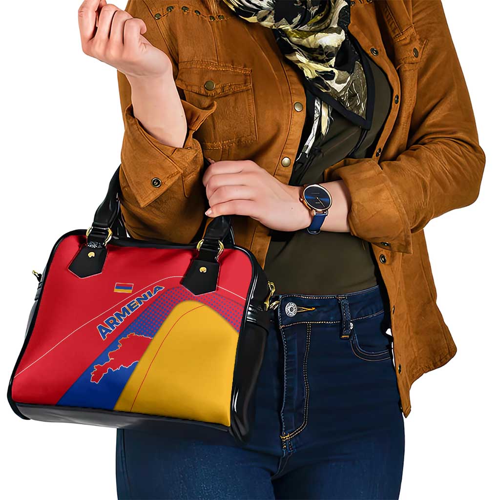 Armenia Flag Colors Shoulder Handbag with National Emblem and Map Design - Wonder Print Shop