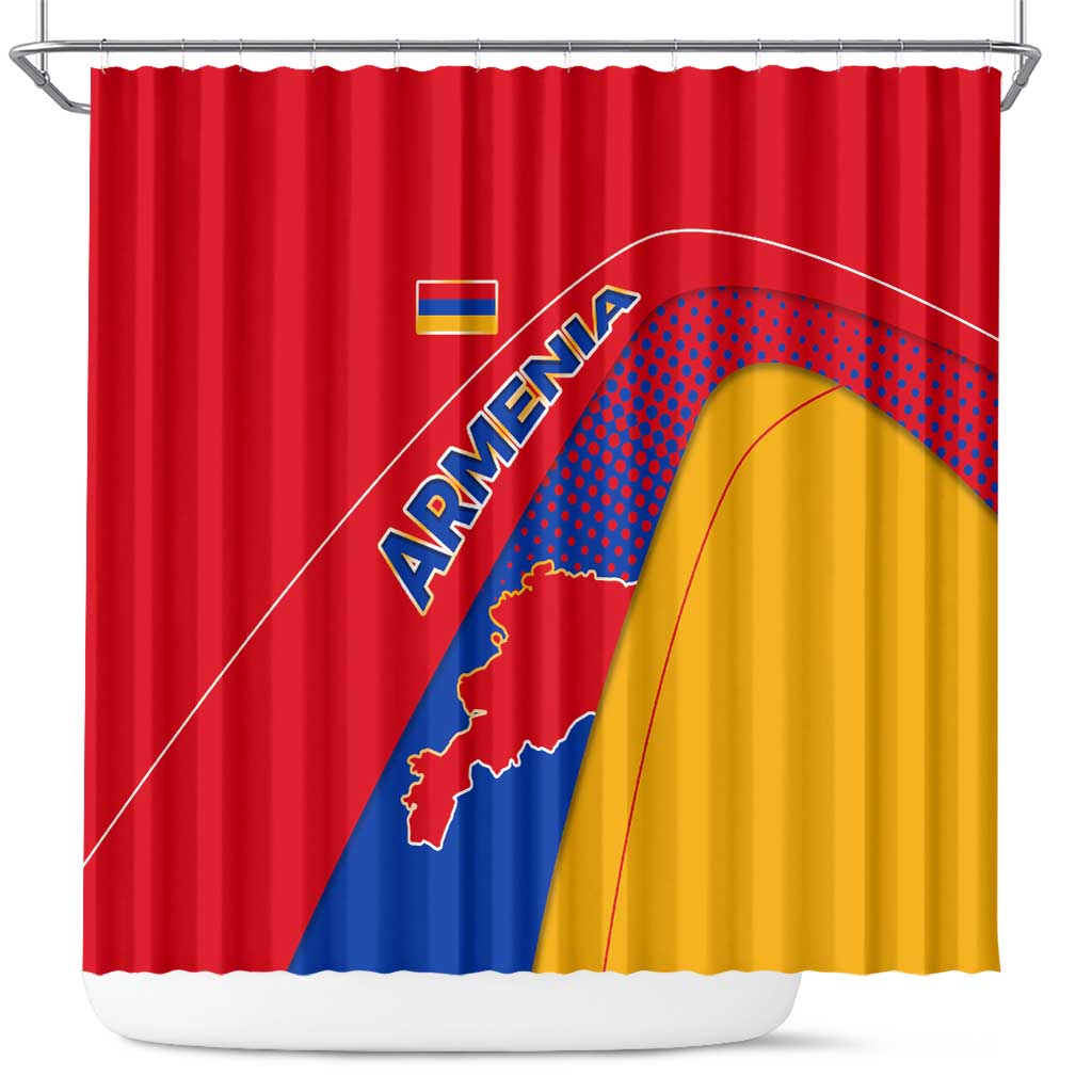 Armenia Flag Colors Shower Curtain with National Emblem and Map Design - Wonder Print Shop