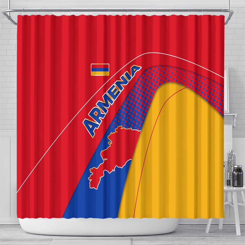 Armenia Flag Colors Shower Curtain with National Emblem and Map Design - Wonder Print Shop