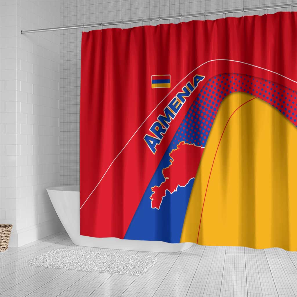 Armenia Flag Colors Shower Curtain with National Emblem and Map Design - Wonder Print Shop