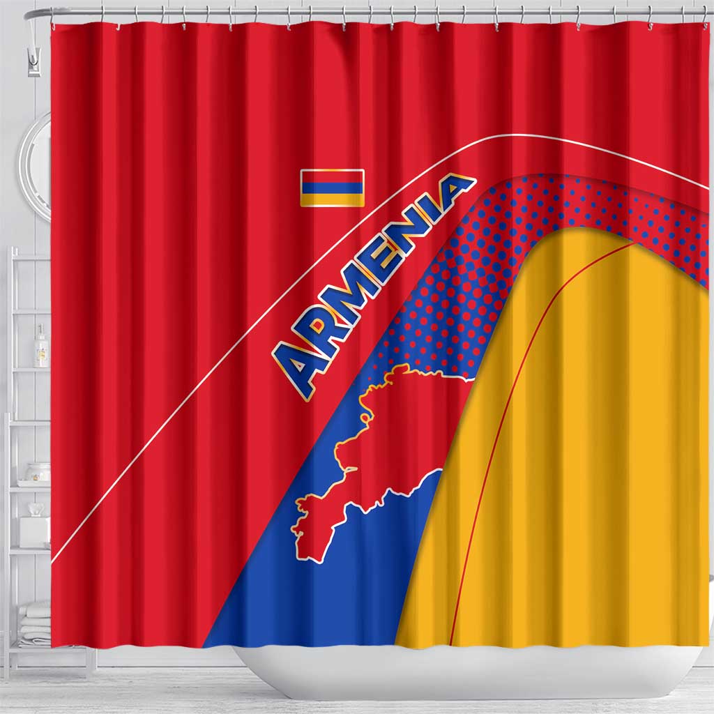 Armenia Flag Colors Shower Curtain with National Emblem and Map Design - Wonder Print Shop