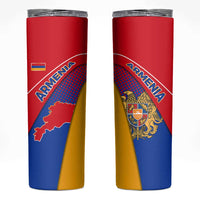 Armenia Flag Colors Skinny Tumbler with National Emblem and Map Design - Wonder Print Shop
