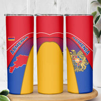Armenia Flag Colors Skinny Tumbler with National Emblem and Map Design - Wonder Print Shop