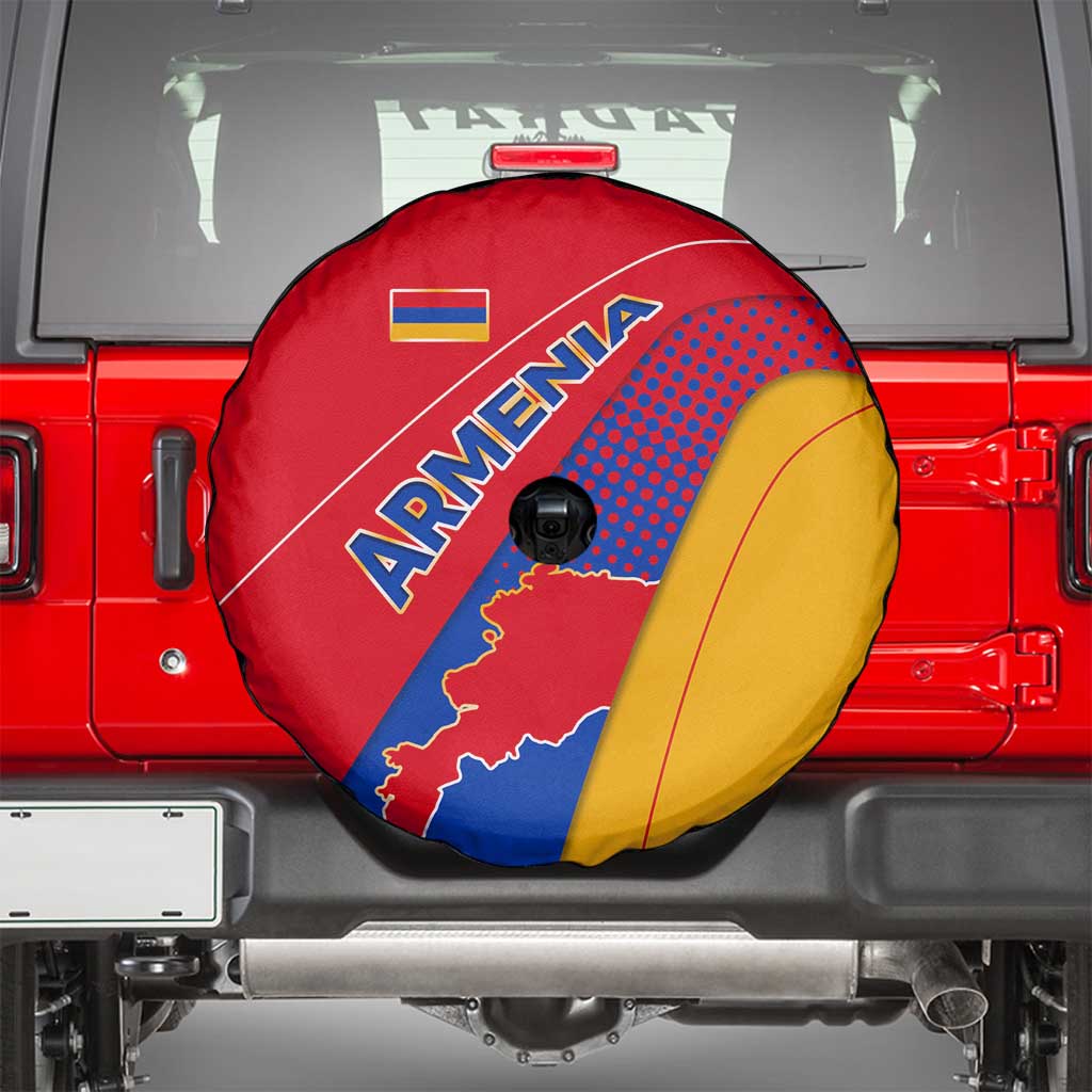 Armenia Flag Colors Spare Tire Cover with National Emblem and Map Design - Wonder Print Shop