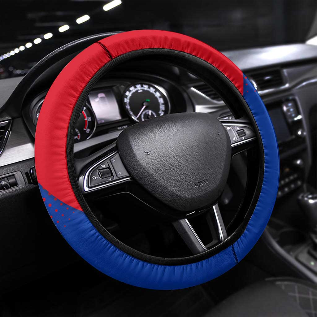 Armenia Flag Colors Steering Wheel Cover with National Emblem and Map Design - Wonder Print Shop