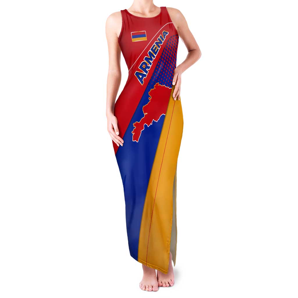 Armenia Flag Colors Tank Maxi Dress with National Emblem and Map Design - Wonder Print Shop