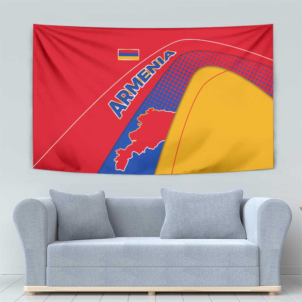 Armenia Flag Colors Tapestry with National Emblem and Map Design - Wonder Print Shop