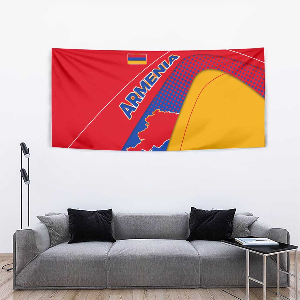 Armenia Flag Colors Tapestry with National Emblem and Map Design - Wonder Print Shop