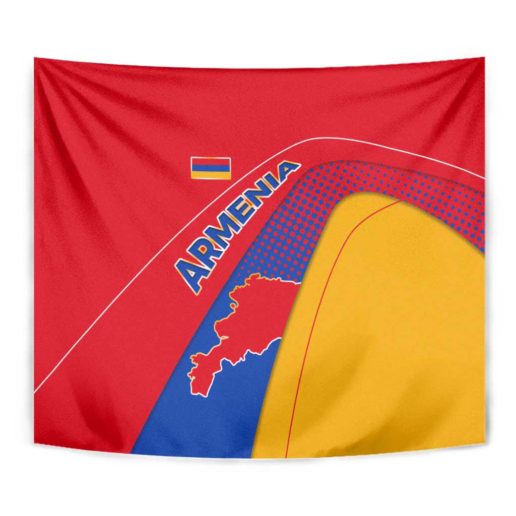 Armenia Flag Colors Tapestry with National Emblem and Map Design - Wonder Print Shop