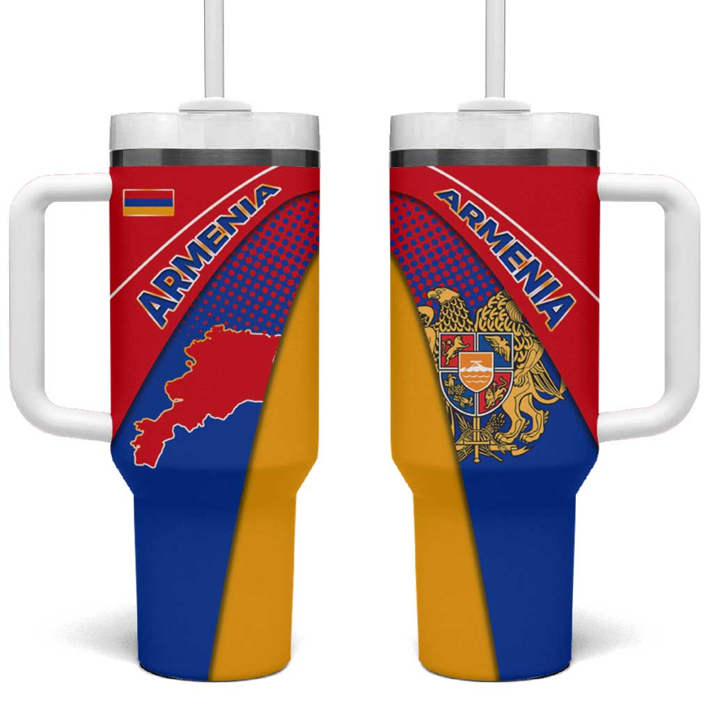 Armenia Flag Colors Tumbler With Handle with National Emblem and Map Design - Wonder Print Shop
