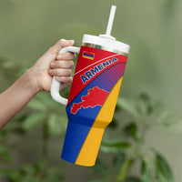 Armenia Flag Colors Tumbler With Handle with National Emblem and Map Design - Wonder Print Shop