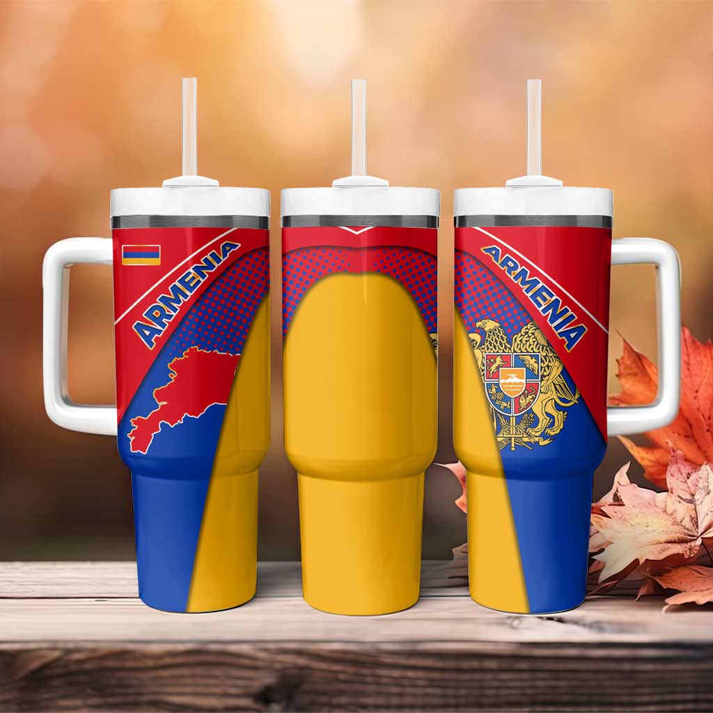 Armenia Flag Colors Tumbler With Handle with National Emblem and Map Design - Wonder Print Shop