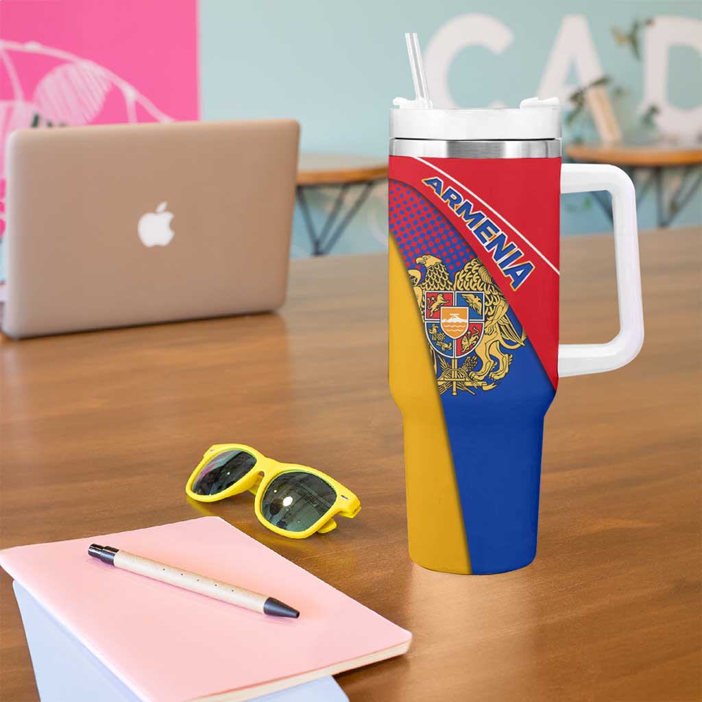 Armenia Flag Colors Tumbler With Handle with National Emblem and Map Design - Wonder Print Shop