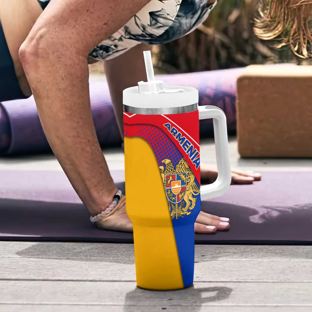 Armenia Flag Colors Tumbler With Handle with National Emblem and Map Design - Wonder Print Shop