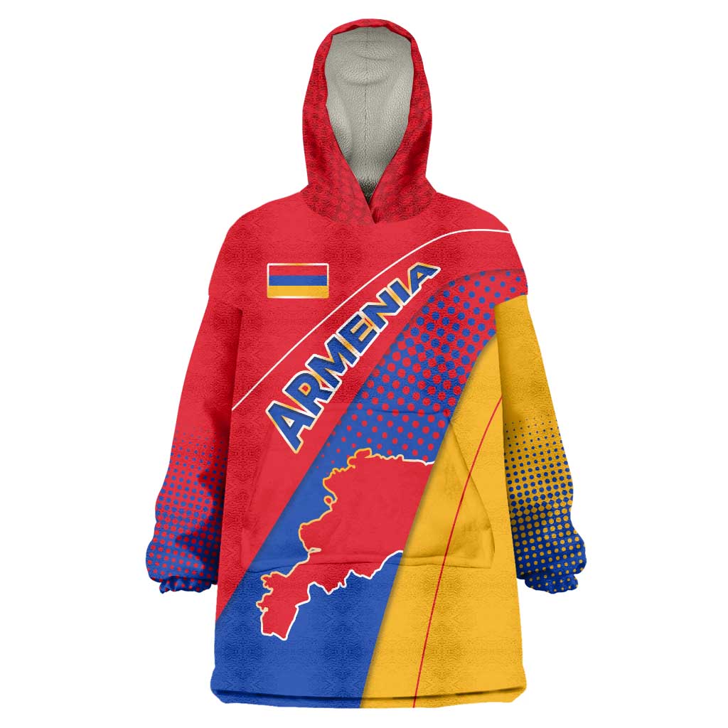 Armenia Flag Colors Wearable Blanket Hoodie with National Emblem and Map Design - Wonder Print Shop