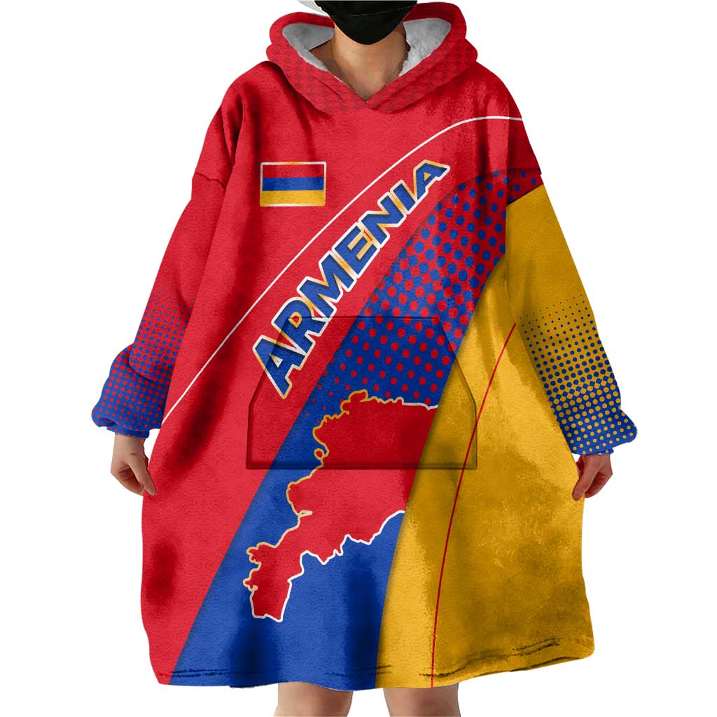 Armenia Flag Colors Wearable Blanket Hoodie with National Emblem and Map Design - Wonder Print Shop