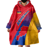 Armenia Flag Colors Wearable Blanket Hoodie with National Emblem and Map Design - Wonder Print Shop