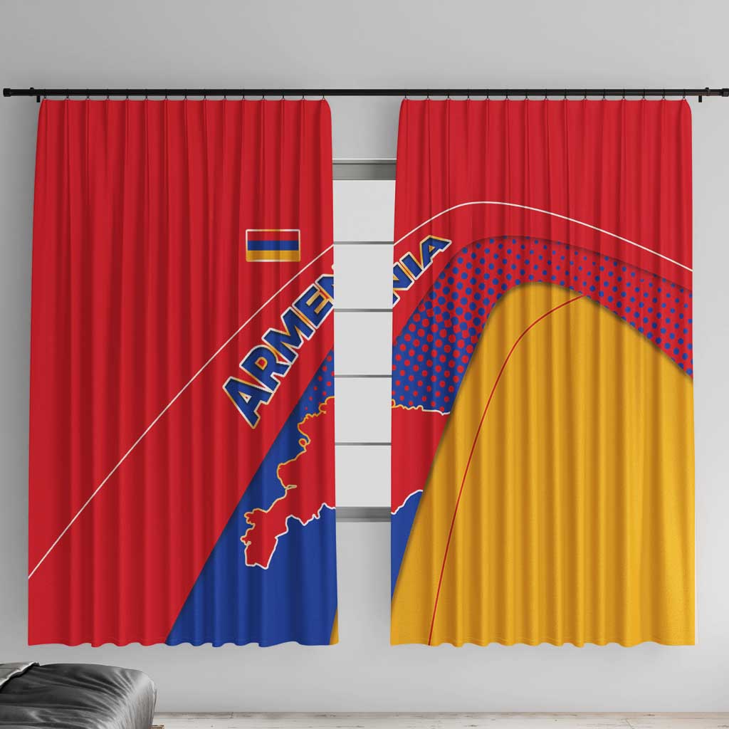 Armenia Flag Colors Window Curtain with National Emblem and Map Design - Wonder Print Shop