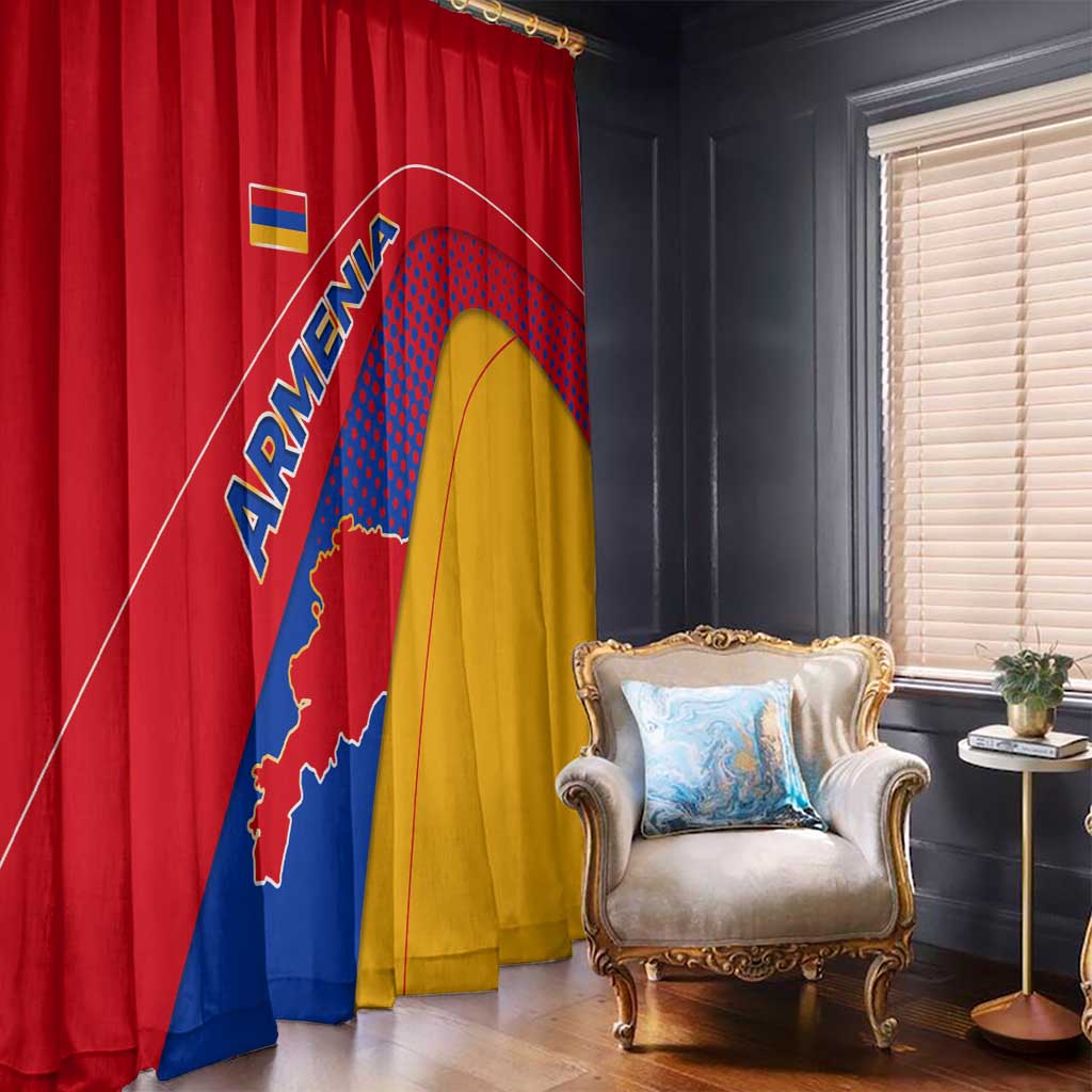 Armenia Flag Colors Window Curtain with National Emblem and Map Design - Wonder Print Shop