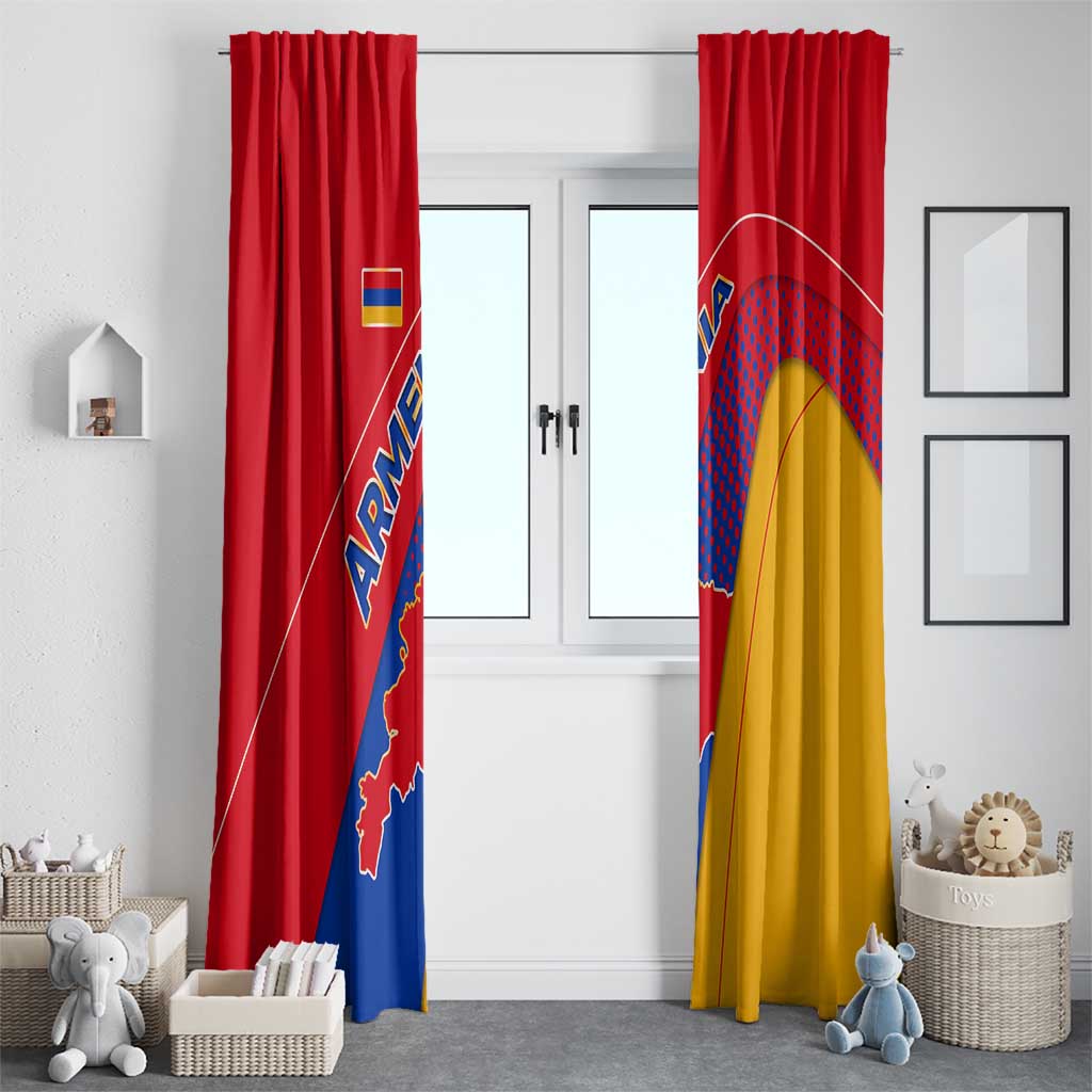 Armenia Flag Colors Window Curtain with National Emblem and Map Design - Wonder Print Shop