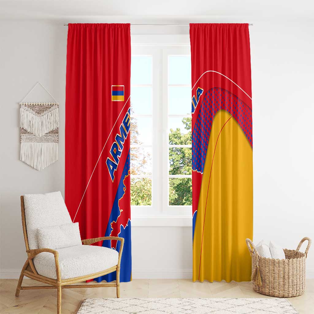 Armenia Flag Colors Window Curtain with National Emblem and Map Design - Wonder Print Shop