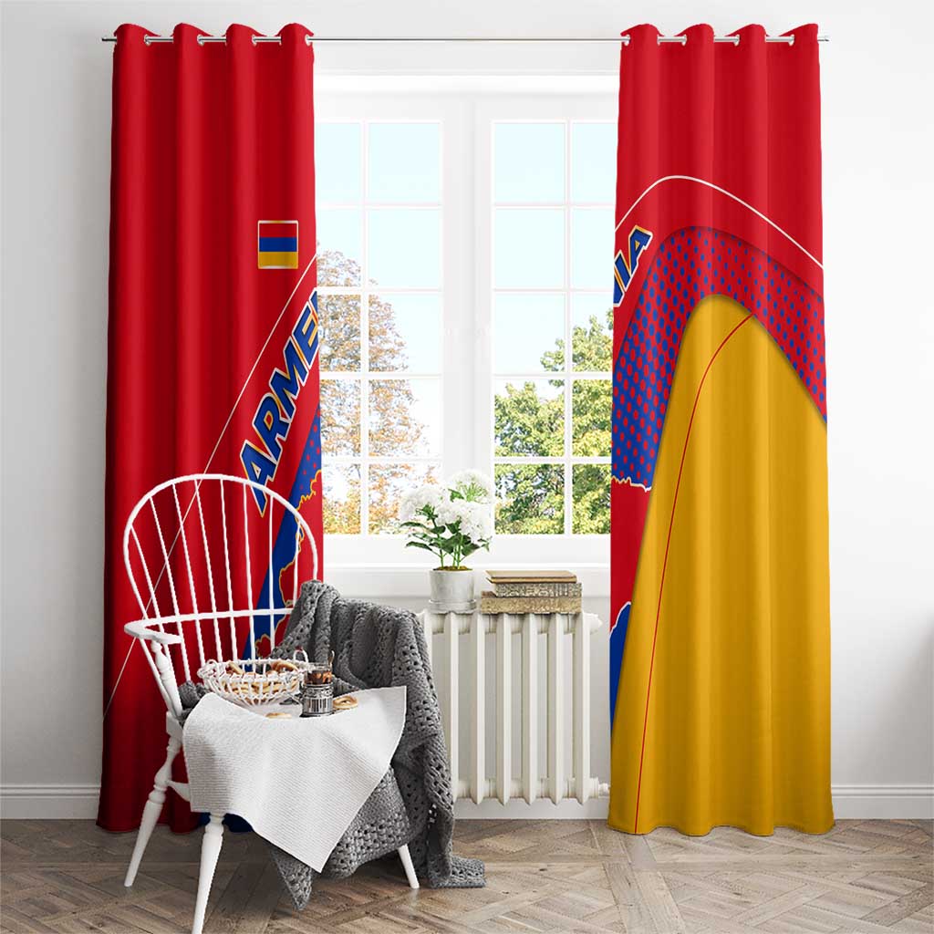 Armenia Flag Colors Window Curtain with National Emblem and Map Design - Wonder Print Shop