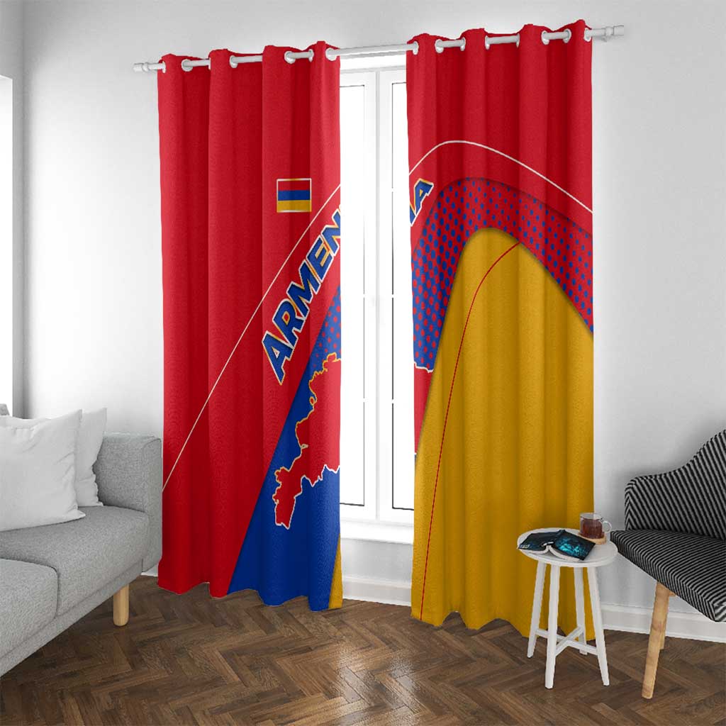 Armenia Flag Colors Window Curtain with National Emblem and Map Design - Wonder Print Shop