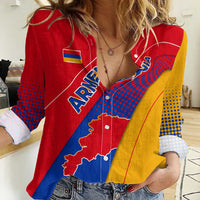 Armenia Flag Colors Women Casual Shirt with National Emblem and Map Design - Wonder Print Shop